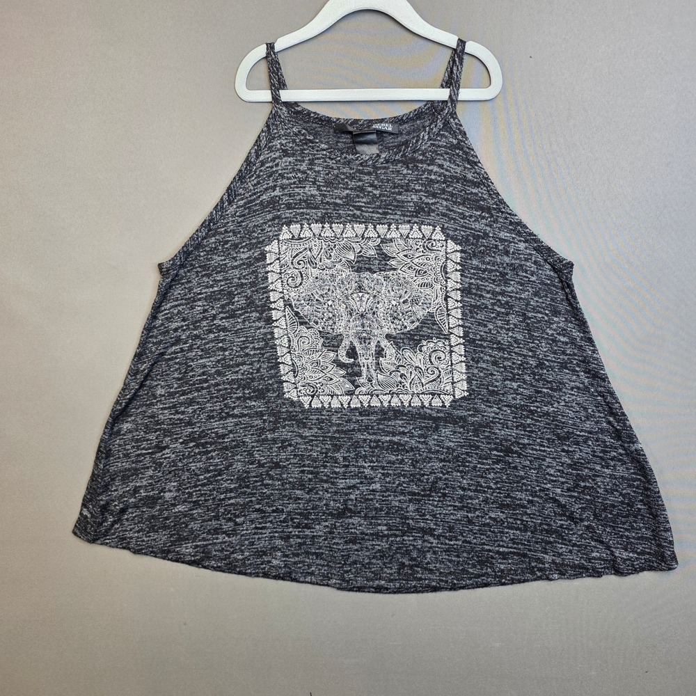 Rebel Sugar Tank Top Women's Elephant Graphic Boho Space Dye Gray Large